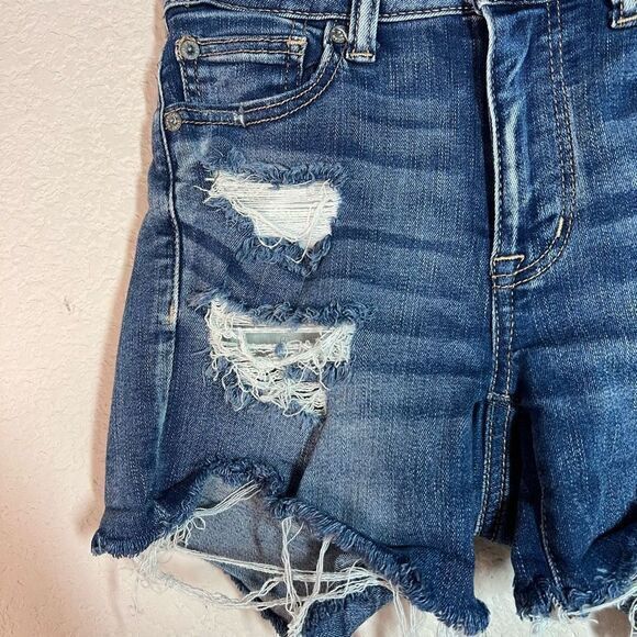 American Eagle Womens Blue Hi-Rise Shortie Next Level Stretch Distressed Size 0‎ - Picture 3 of 8